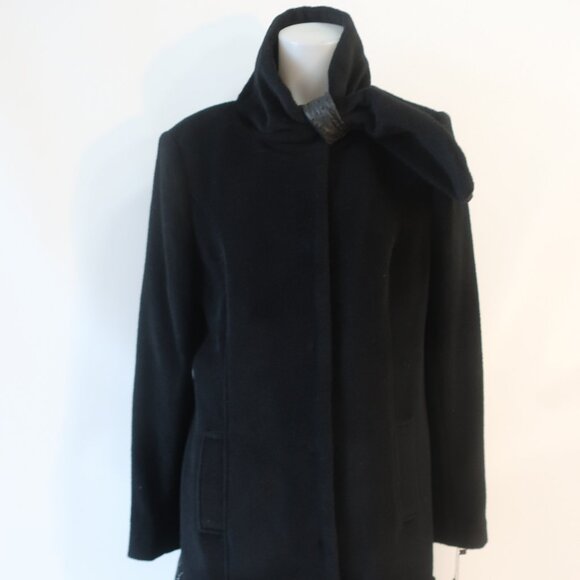 NWT Women Badgley Mischka Black Mix Media Wool Alpaca Leather Trim Olivia Coat L - Picture 3 of 16